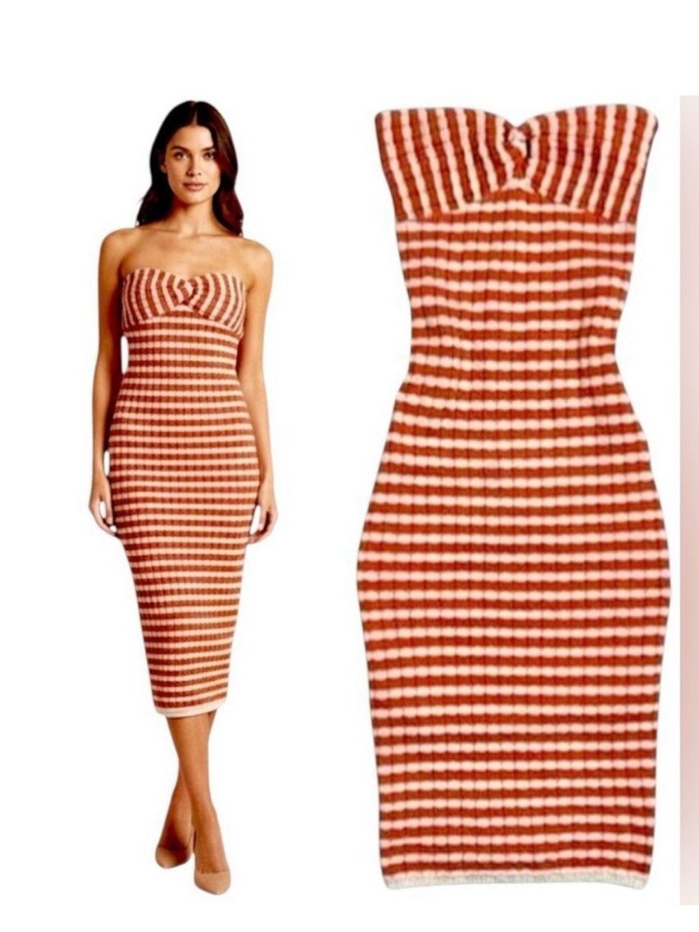 Willow & Clay Orange and White Striped Knit Midi Dress Size Medium